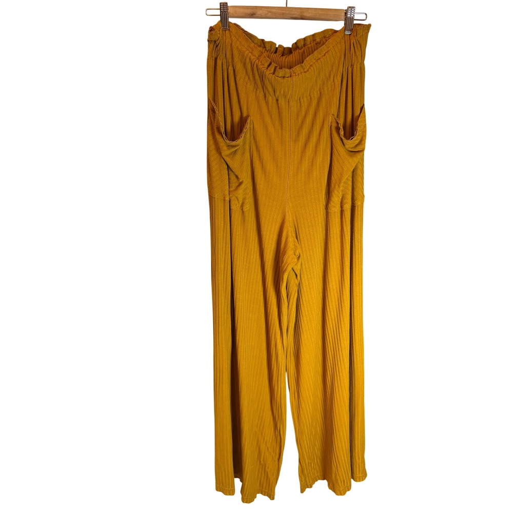 FP Movement Free People Ribbed Wide Leg Pants Mustard Yellow Paperbag Waist S